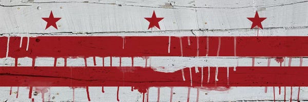 Washington, D.C.: Washington, D.C. Paint Drip City Flag on Wood Planks Panoramic by iCanvas