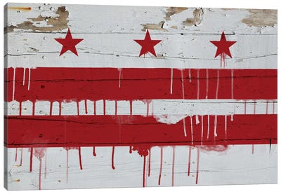 Washington, D.C. Paint Drip City Flag on Wood Planks Canvas Art Print - Flags Collection