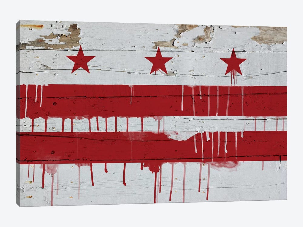 Washington, D.C. Paint Drip City Flag on Wood Planks by 5by5collective 1-piece Art Print