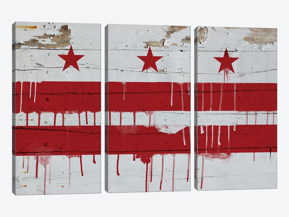Washington, D.C. Paint Drip City Flag on Wood Planks by 5by5collective 3-piece Canvas Print