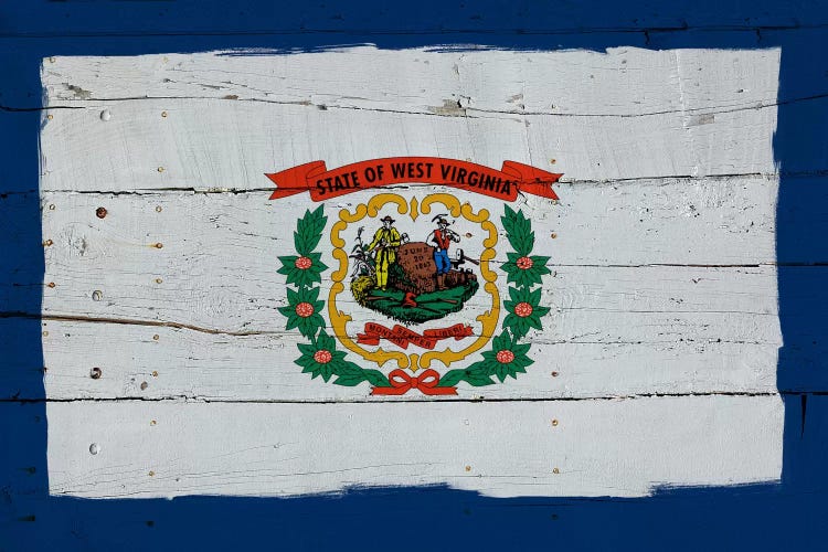 West Virginia Fresh Paint State Flag on Wood Planks