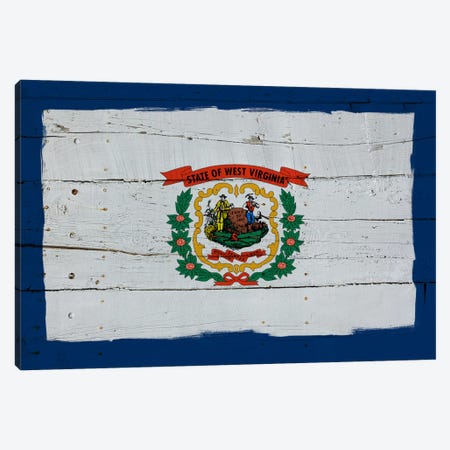 West Virginia Fresh Paint State Flag on Wood Planks Canvas Print #FLG512} by iCanvas Canvas Art