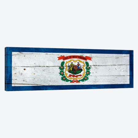 West Virginia State Flag on Wood Planks Panoramic Canvas Print #FLG513} by iCanvas Canvas Wall Art