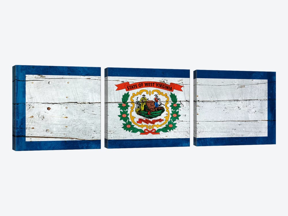 West Virginia State Flag on Wood Planks Panoramic by iCanvas 3-piece Canvas Wall Art