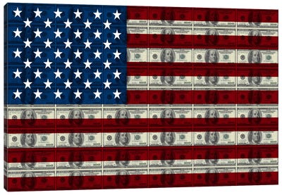 USA Flag (All About The Benjamins) Canvas Art Print - Flags