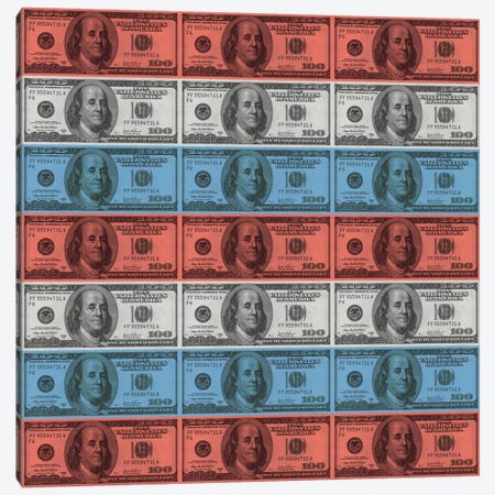 One Hundred Dollar BillUS Flag Stripes Canvas Print #FLG535} by iCanvas Canvas Art Print