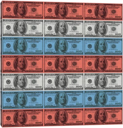 One Hundred Dollar BillUS Flag Stripes Canvas Art Print - Money Art