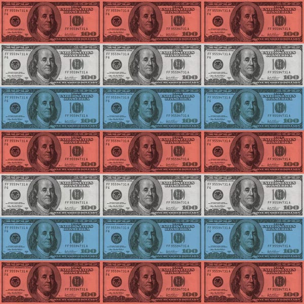 Money: One Hundred Dollar BillUS Flag Stripes by iCanvas