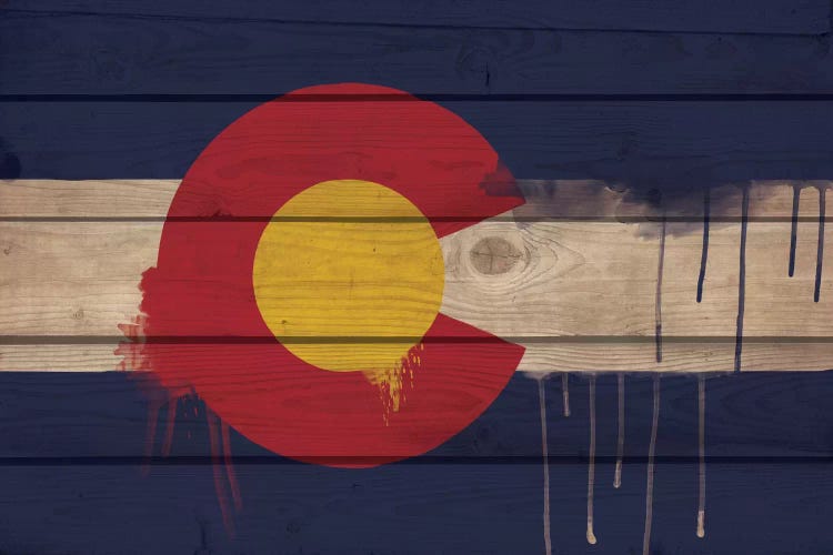Colorado Paint Drip State Flag on Wood Planks by 5by5collective wall art