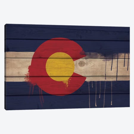Colorado Paint Drip State Flag on Wood Planks Canvas Print #FLG53} by 5by5collective Canvas Print