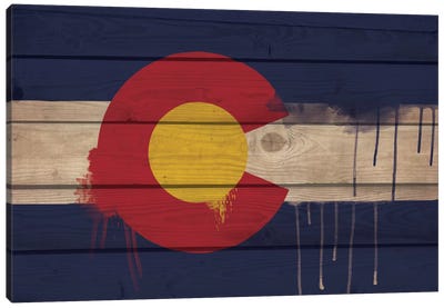Colorado Paint Drip State Flag on Wood Planks Canvas Art Print - Flags Collection