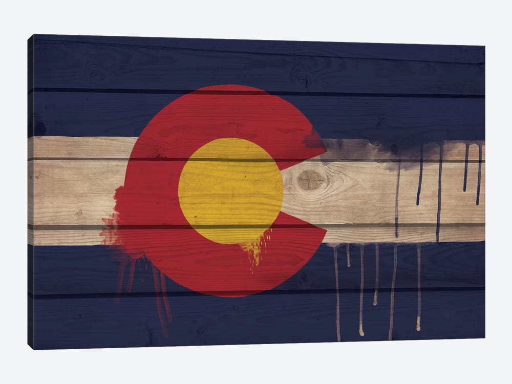 Colorado Paint Drip State Flag on Wood Planks by 5by5collective 1-piece Canvas Artwork