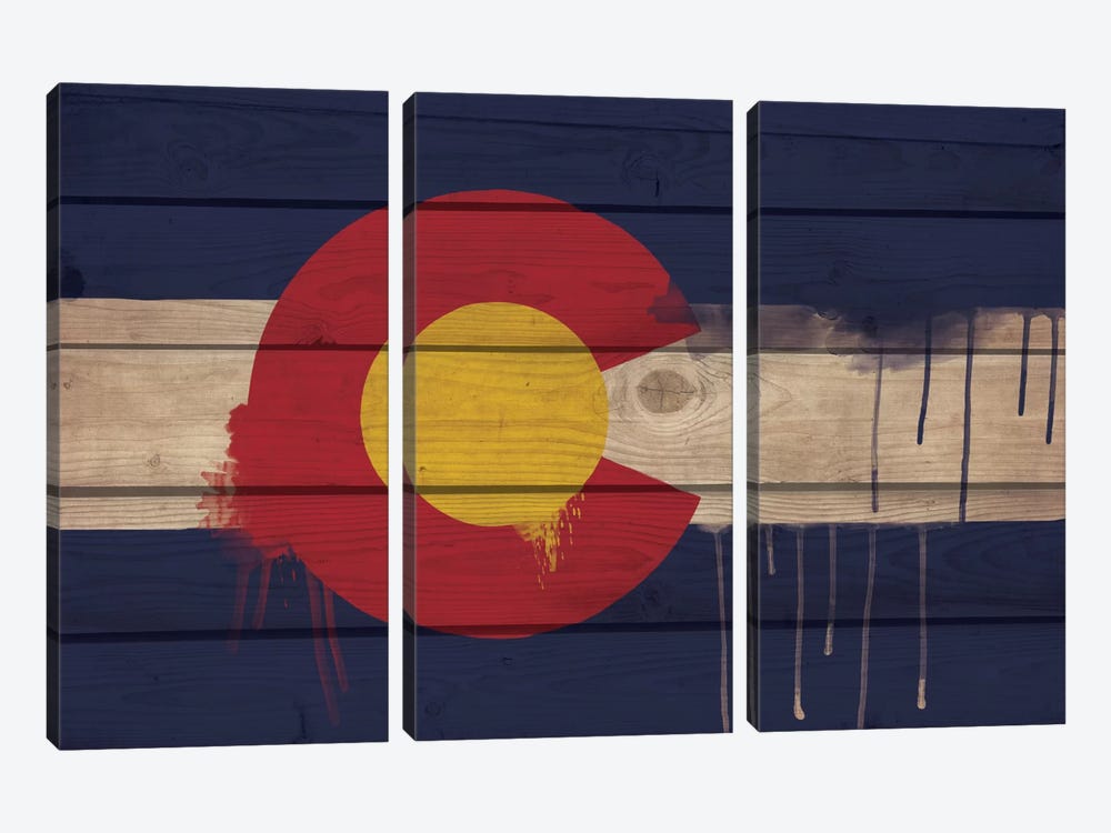 Colorado Paint Drip State Flag on Wood Planks 3-piece Canvas Wall Art