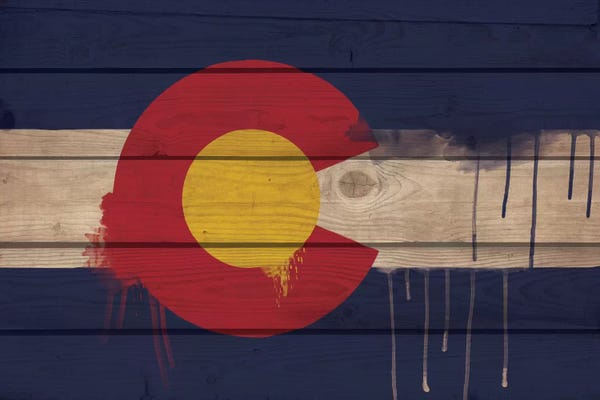 Colorado: Colorado Paint Drip State Flag on Wood Planks by 5by5collective