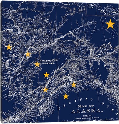 Alaska (Vintage Map) I Canvas Art Print - Flags Collection