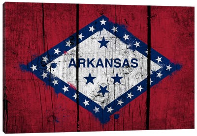Arkansas FlagGrunge Wood Boards Painted Canvas Art Print - Flag Art