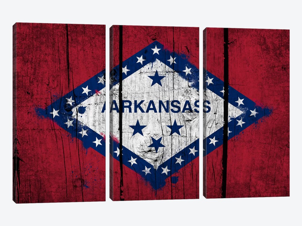 Arkansas FlagGrunge Wood Boards Painted 3-piece Canvas Artwork