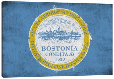 BostonMassachusetts Flag - Grunge Painted Canvas Art Print - Flags Collection
