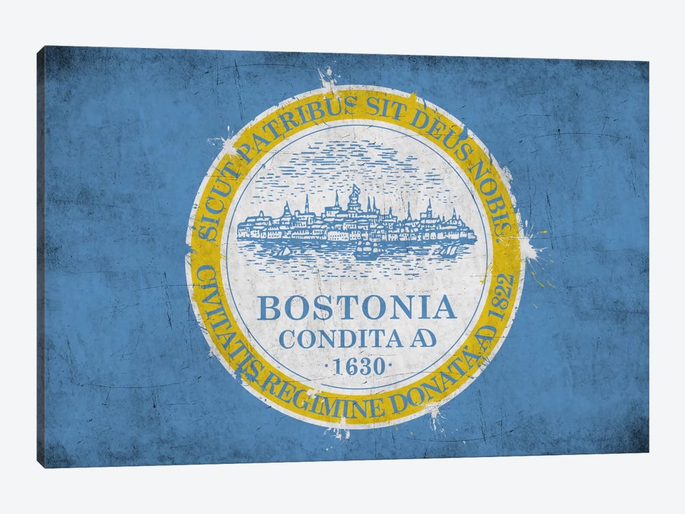 BostonMassachusetts Flag - Grunge Painted by iCanvas 1-piece Art Print