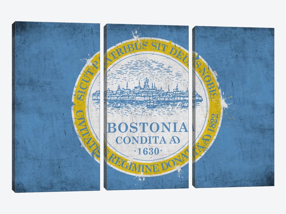 BostonMassachusetts Flag - Grunge Painted by iCanvas 3-piece Art Print