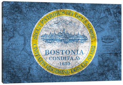 Boston, Massachusetts (Vintage Map) Canvas Art Print - Flags Collection