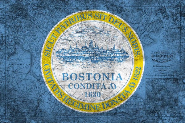 U.S. State Flags: Boston, Massachusetts (Vintage Map) by 5by5collective