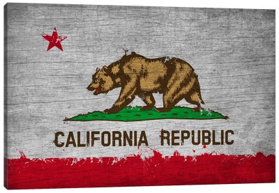 California Fresh Paint State Flag on Wood Board Canvas Art Print - U.S. State Flag Art