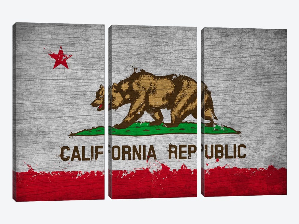 California Fresh Paint State Flag on Wood Board by iCanvas 3-piece Canvas Artwork