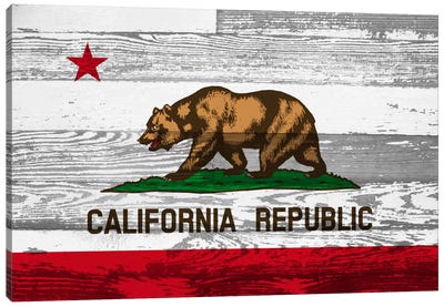 California State Flag on Wood Panels Canvas Art Print