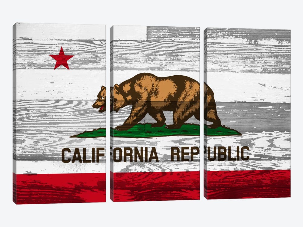 California State Flag on Wood Panels by 5by5collective 3-piece Canvas Art Print