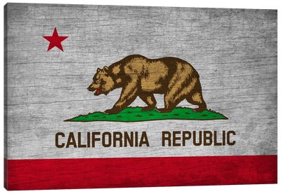 California State Flag on Wood Board Canvas Art Print - Flags Collection