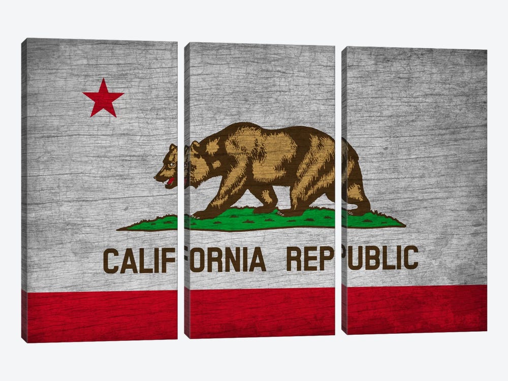 California State Flag on Wood Board by 5by5collective 3-piece Canvas Artwork