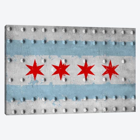 Chicago City Flag (Riveted Metal) Canvas Print #FLG572} by 5by5collective Canvas Art