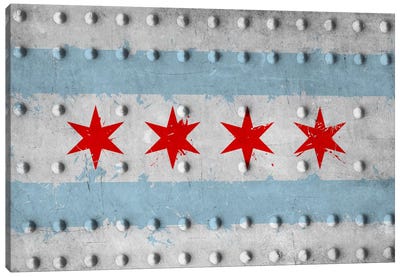Chicago City Flag (Riveted Metal) Canvas Art Print - Chicago Art
