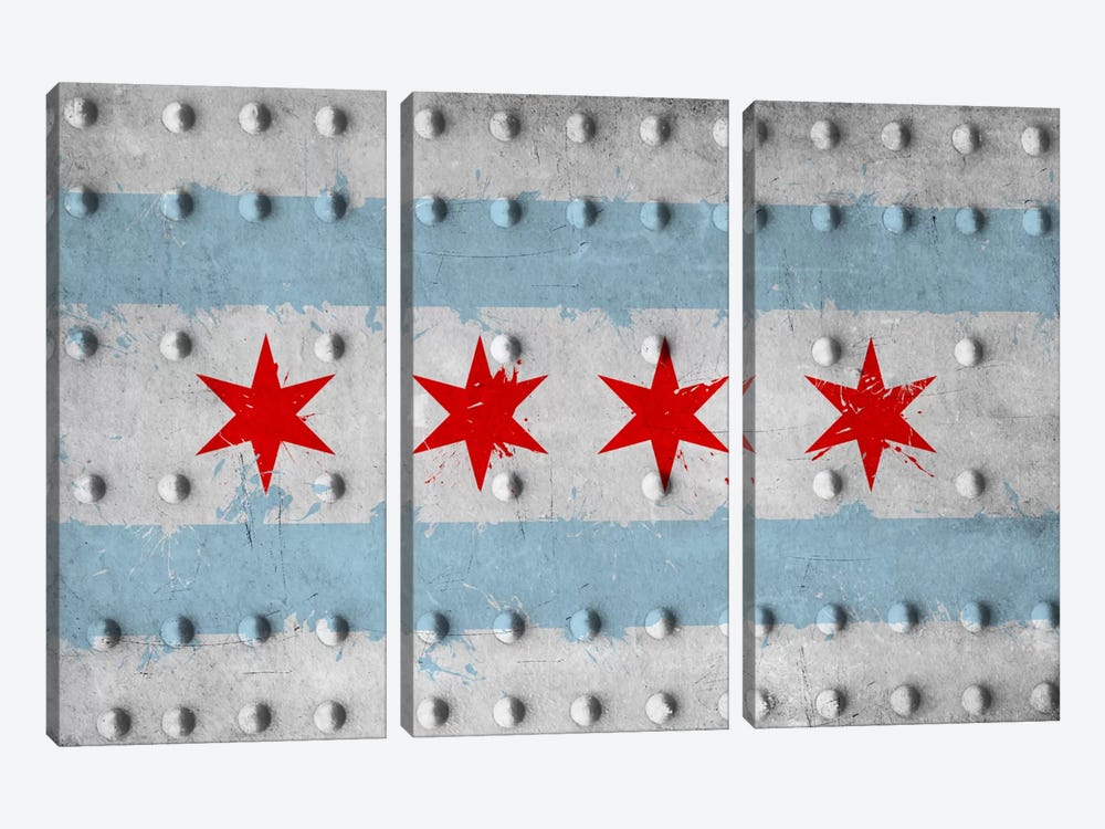 Chicago City Flag (Riveted Metal) by 5by5collective 3-piece Canvas Art Print