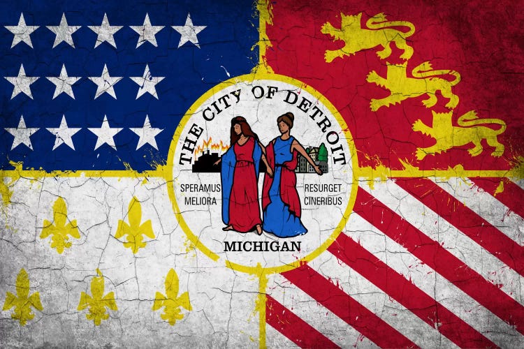 Detroit, Michigan Cracked Paint City Flag
