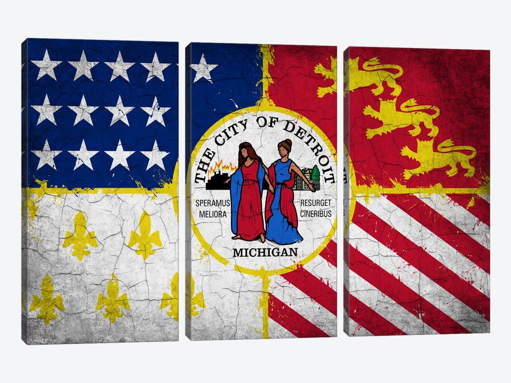 Detroit, Michigan Cracked Paint City Flag by iCanvas 3-piece Canvas Artwork