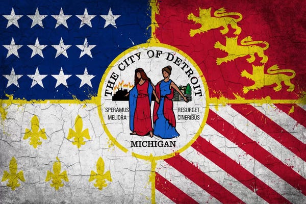 Michigan: Detroit, Michigan Cracked Paint City Flag by iCanvas