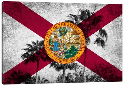 Forida FlagGrudge Palm Trees Canvas Art Print - U.S. State Flag Art