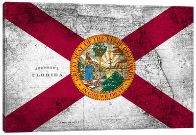 Florida (Vintage Map) Canvas Art Print - Flags Collection