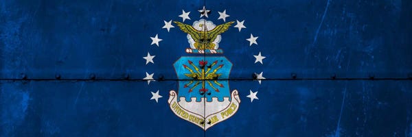 Air Force: U.S. Air Force Flag (Riveted Fighter Jet Panel Background) III by iCanvas