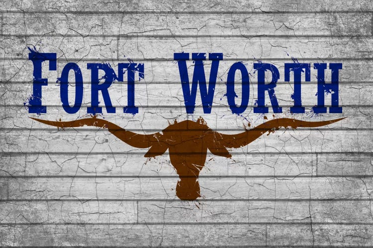 Fort Worth, Texas Cracked Fresh Paint City Flag on Wood Planks by 5by5collective wall art