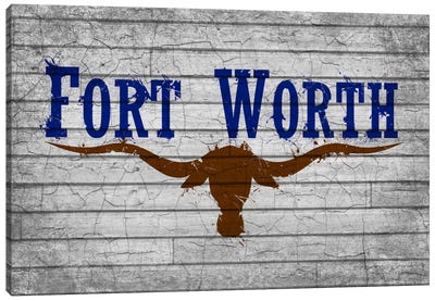 Fort Worth, Texas Cracked Fresh Paint City Flag on Wood Planks Canvas Art Print - Longhorn Art