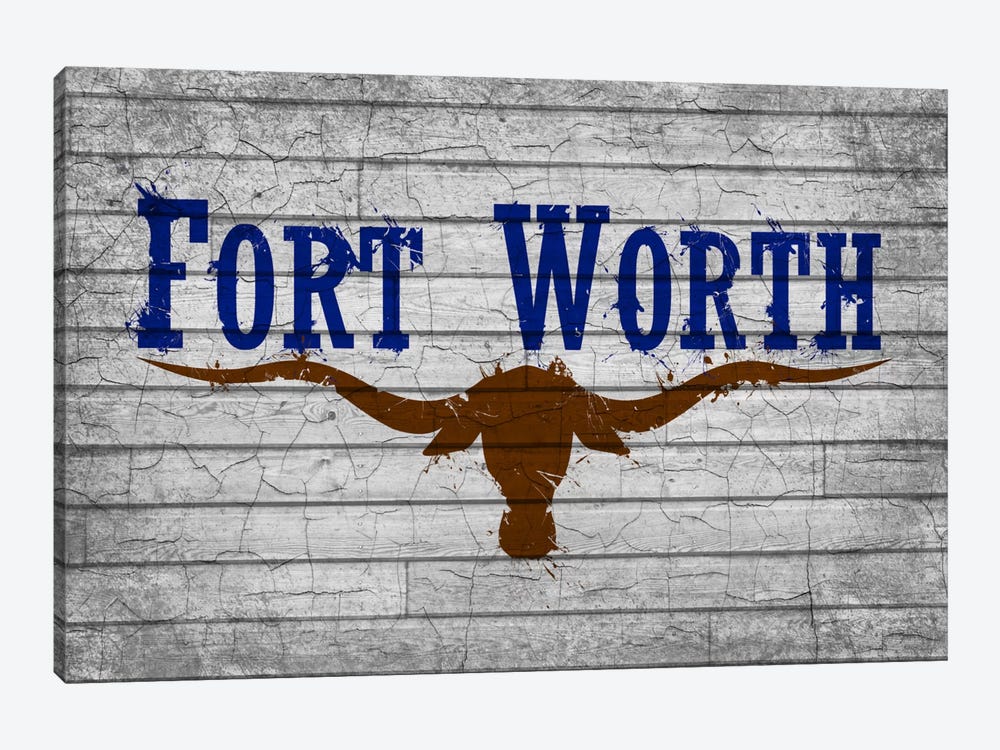Fort Worth, Texas Cracked Fresh Paint City Flag on Wood Planks by iCanvas 1-piece Art Print