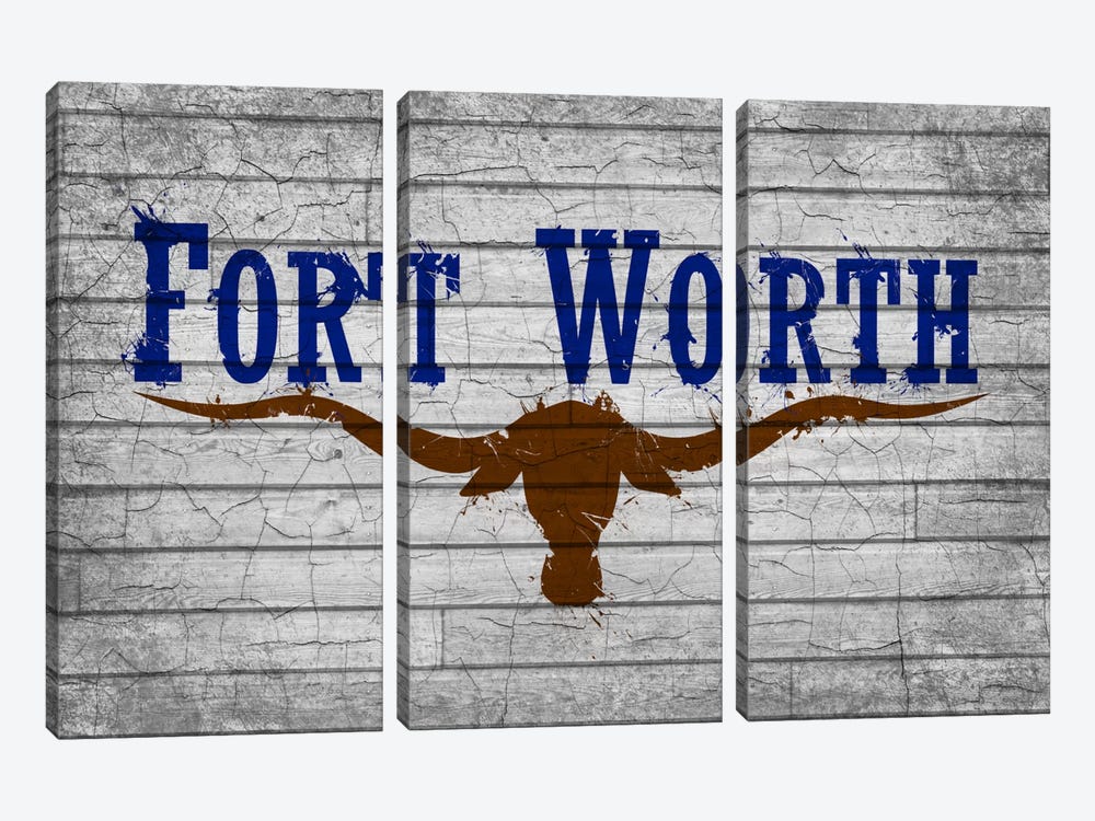 Fort Worth, Texas Cracked Fresh Paint City Flag on Wood Planks by iCanvas 3-piece Art Print