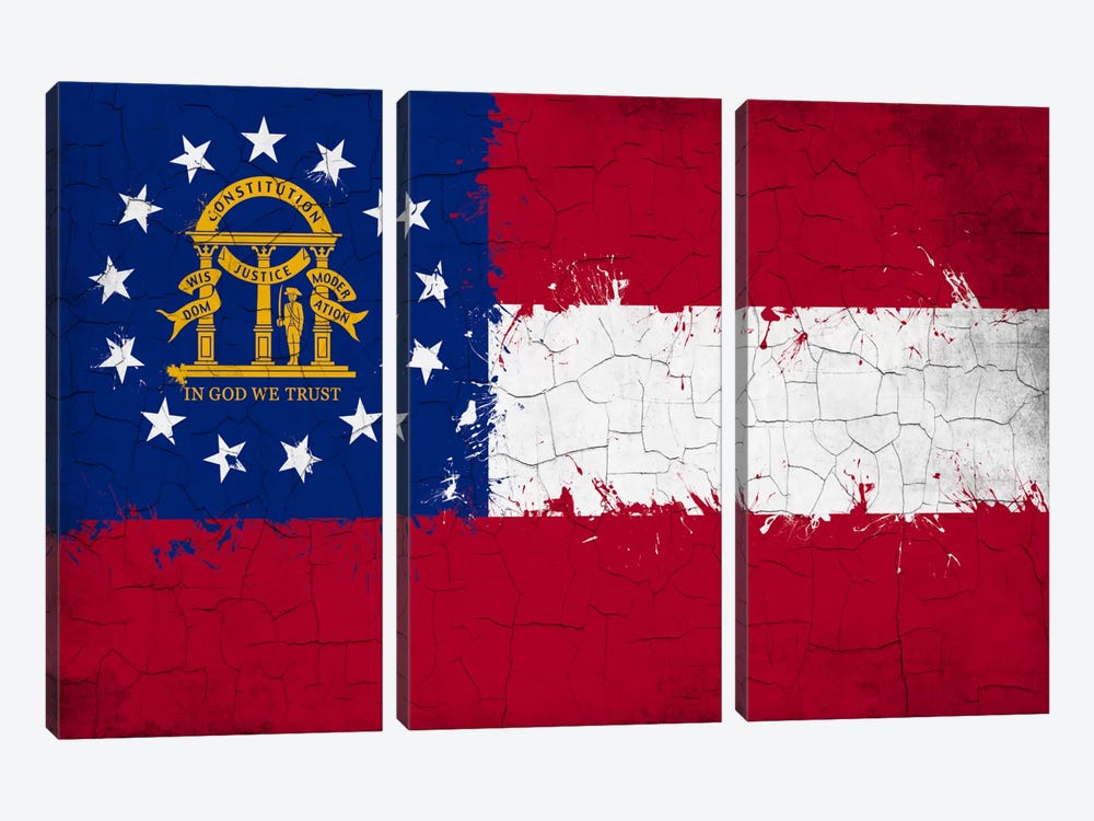 Georgia Cracked Fresh Paint State Flag by 5by5collective 3-piece Canvas Art Print