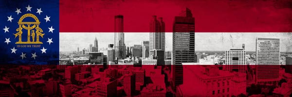 Georgia: Georgia FlagPanoramic Atlanta Skyline Grunge by iCanvas