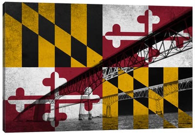 Maryland (Chesapeake Bay Bridge) Canvas Art Print - U.S. State Flag Art