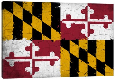 Maryland Cracked Fresh Paint State Flag Canvas Art Print - Flags