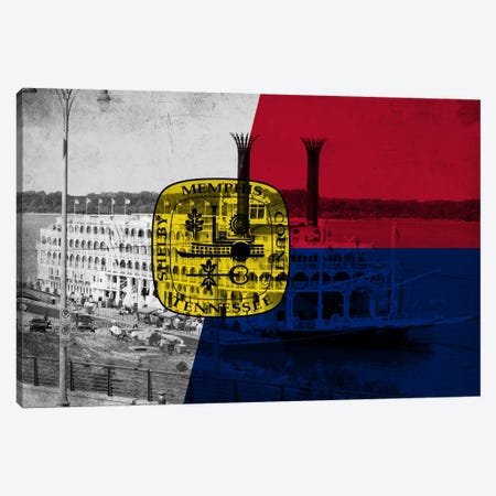 Memphis, Tennessee Flag - Grunge River Boat Memphis Flyer Canvas Print #FLG654} by iCanvas Canvas Artwork